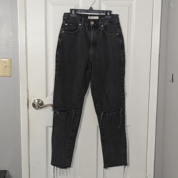 Garage Denim Distressed Raw Hem‎ Mom Jeans in Black Organic Cotton Size 1/25 - Picture 1 of 6